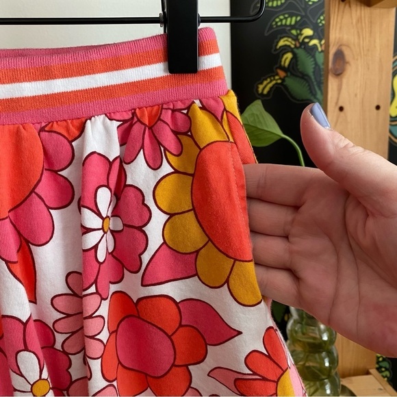 Mini Boden Pink Yellow Orange Retro Floral Printed Jersey Skort Skirt - Picture 6 of 13